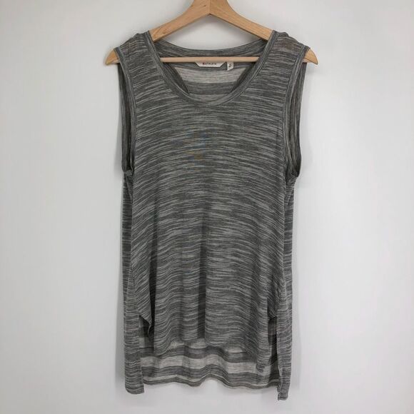 Athleta Coronado Tank Top Womens Medium Grey Heather High Low Stripes Racerback - Picture 1 of 8